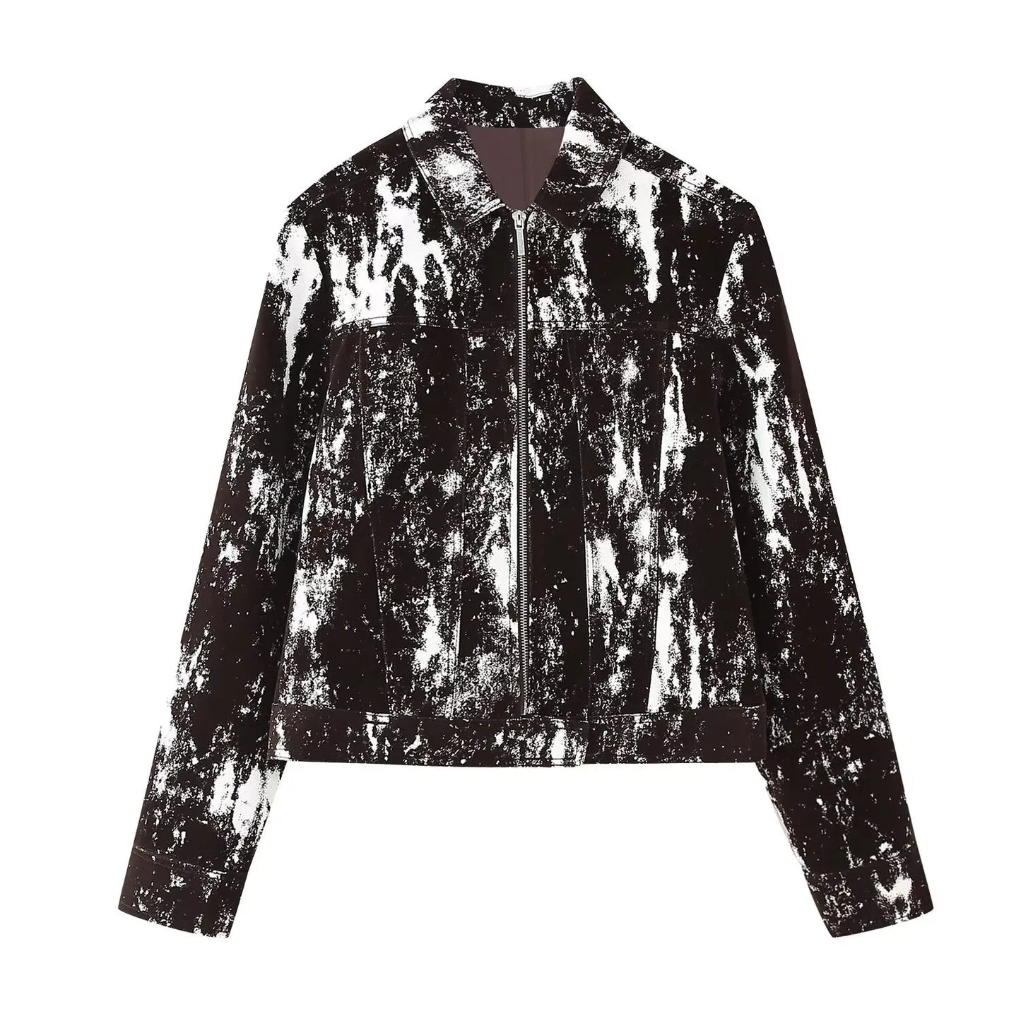 Womens Fashionable Black and White Patterned Jacket and Wide Leg Pants Set Stylish Outfit for Daily Wear