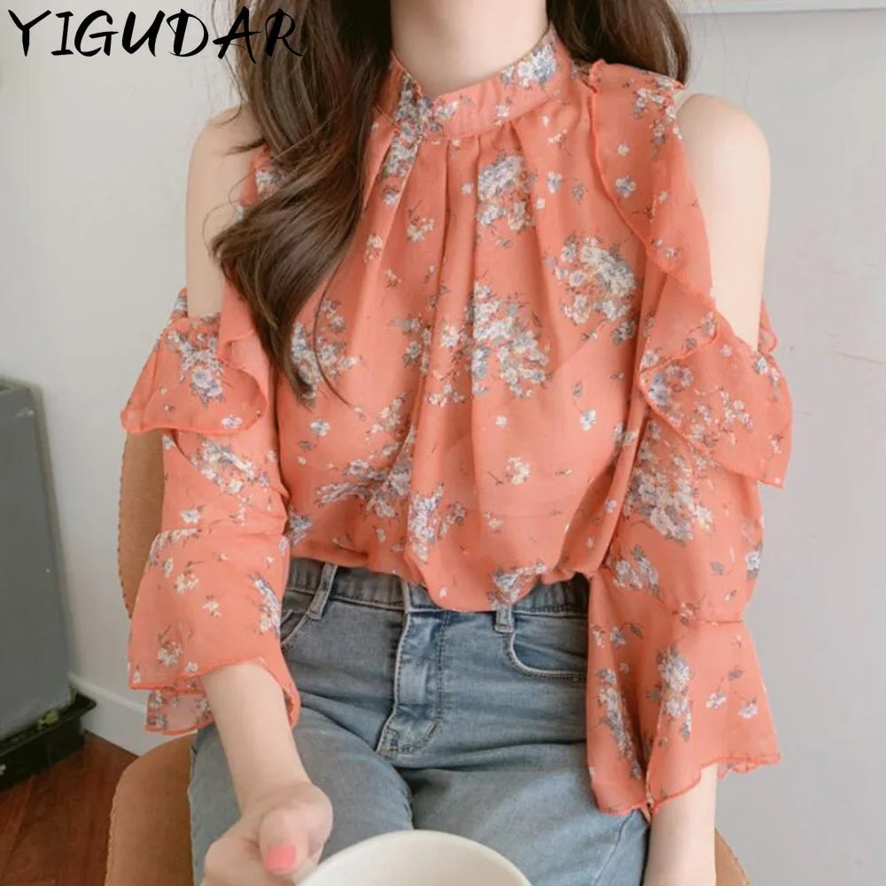 Fashion Woman Off Shoulder Blouse Shirts For Women Stylish Top long Sleeve Female Tops Elegant Chiffon Mujer Woman Clothes SwiftNest