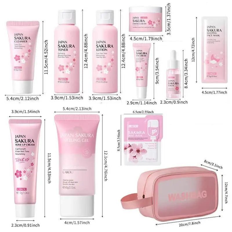 Sakura Skincare Set, 29pcs/set Deep Cleansing & Moisturizing Skin Care Kit, Facial Skin Care Product for Women & Girls