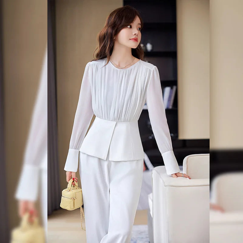 Fashion Uniform Styles Spring Women Office Business Suits Female Pantsuits Ladies Work Wear Blazers Sets With Wide Leg Trousers SwiftNest