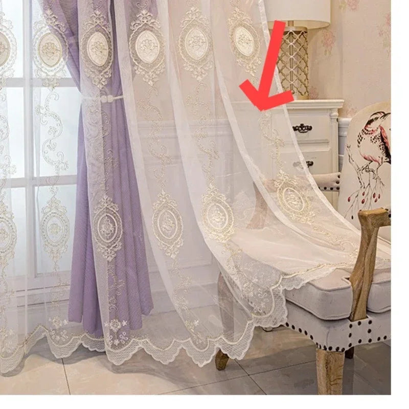 ستائر مخصصة لغرفة المعيشة وغرفة الطعام وغرفة النوم، قماش أوروبي فاخر مزدوج الطبقات مع تطريز متكامل وديكور معتم
