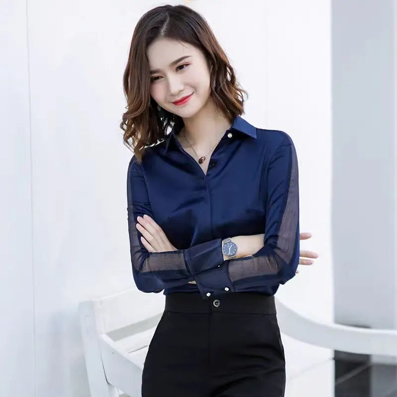 Fashion Women Shirt New Spring Autumn Temperament Long Sleeve Formal Slim Satin Blouses Office Ladies Work Tops SwiftNest