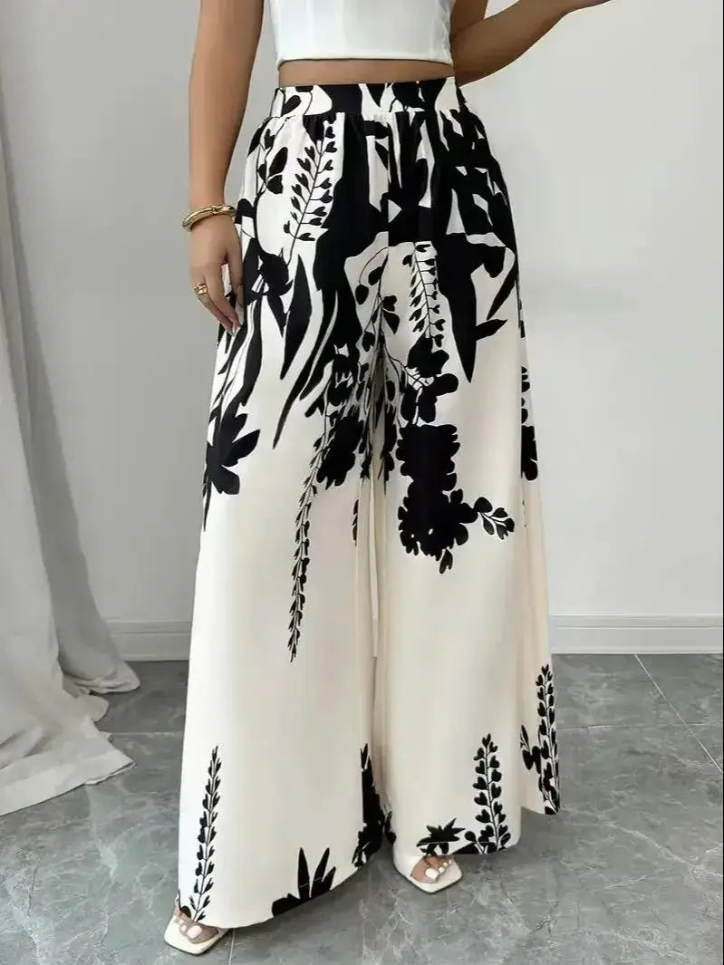 2025 women's fashion printed, lace-up, waist-cinching, slim-fit casual trousers for women