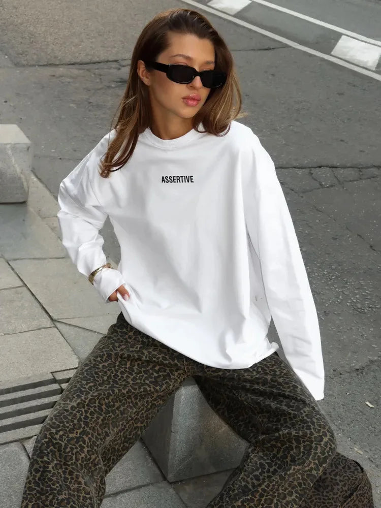 Women's Clothing Spring Loose Solid Color Round Neck Long Sleeve Tops Casual Fashion Simple Style All-match Trendy Comfortable