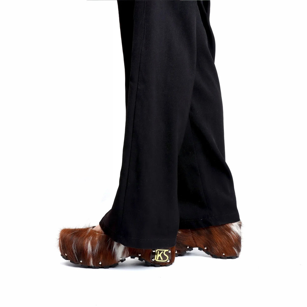 Women’s Cowhide Platform Clogs Sandals Wide Fit Comfort Designer Fur Shoes for Flat Feet, Soft Sole Anti-Slip Mules for All-Day