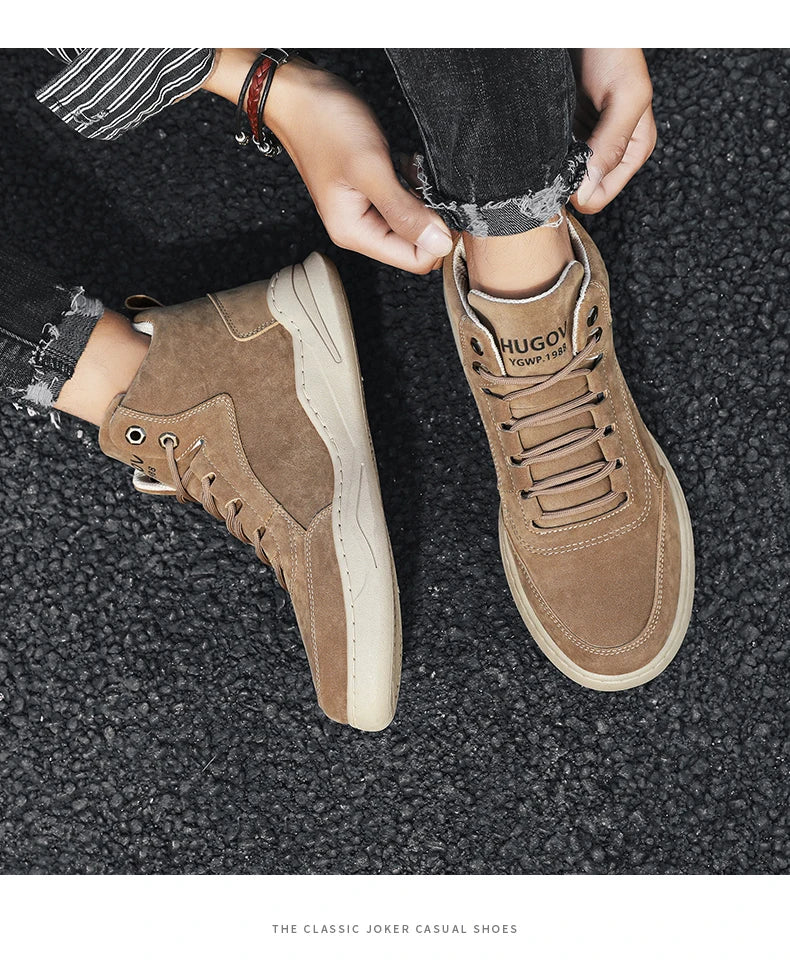 High Top Boots Men's Shoes Fashion Motorcycle Ankle Boots Shoes for Men Winter Boots Men's Sneakers Lace-Up Botas Hombre