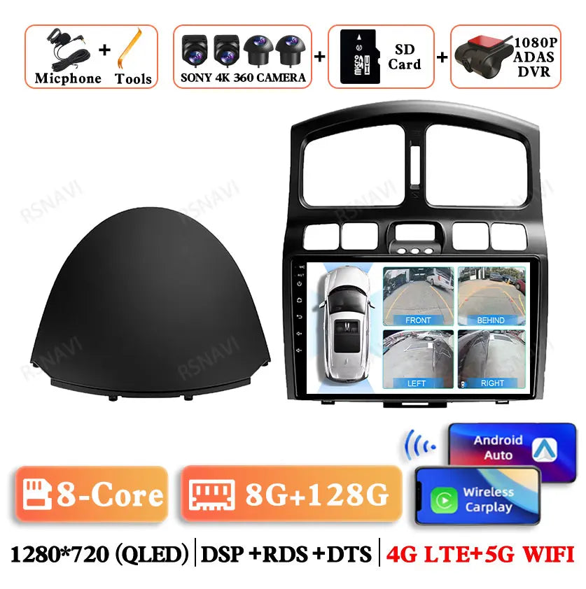أندرويد 15 لسيارة هيونداي كلاسيك سانتا في 2000-2004 جاك S1 (رين) 2005-2015 راديو سيارة كوالكوم بي تي نظام ملاحة جي بي إس كيو إل إي دي 5 جي واي فاي أوتو
