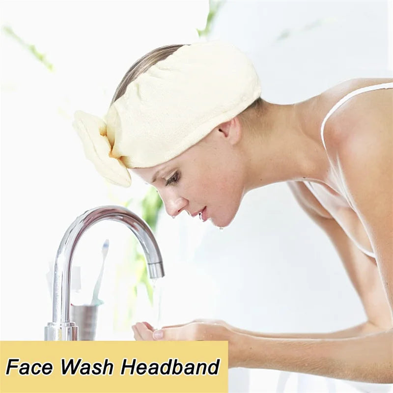 مجموعة من 3 قطع من عصابة رأس لغسل الوجه، أداة تنظيف الوجه، ربطة شعر على شكل فيونكة، أساور معصم مرنة لغسل الوجه