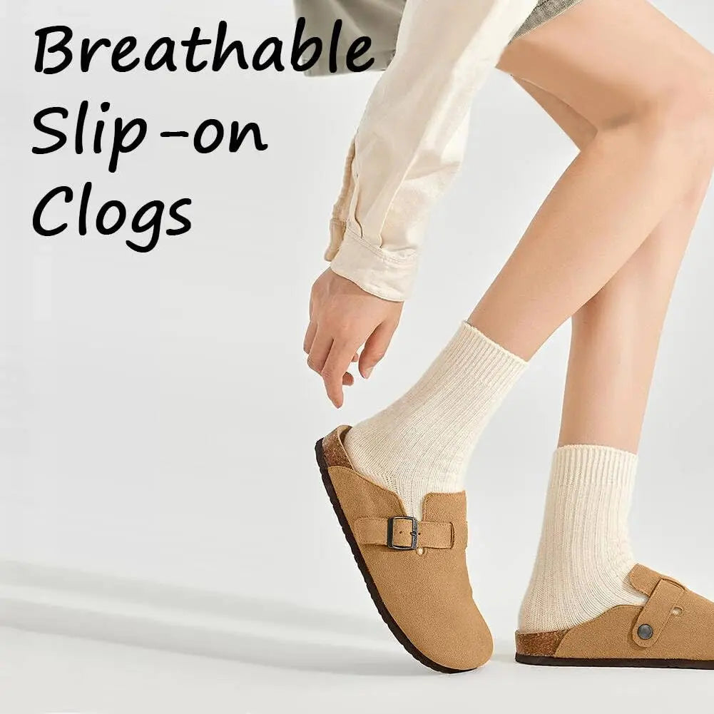 Crestar Women's Fur Lined Suede Clogs Winter Warm Fuzzy Cork Footbed Mules Unisex Cow Suede Potato Shoes Support Drop Shipping