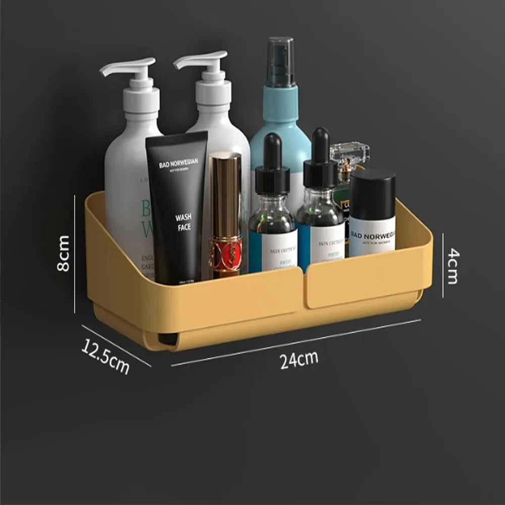 رف حمام مطبخ مريح، رف تخزين مستحضرات التجميل، منظم، رف دش، مستحضرات تجميل، رف شامبو، جدار، توابل، بدون حفر