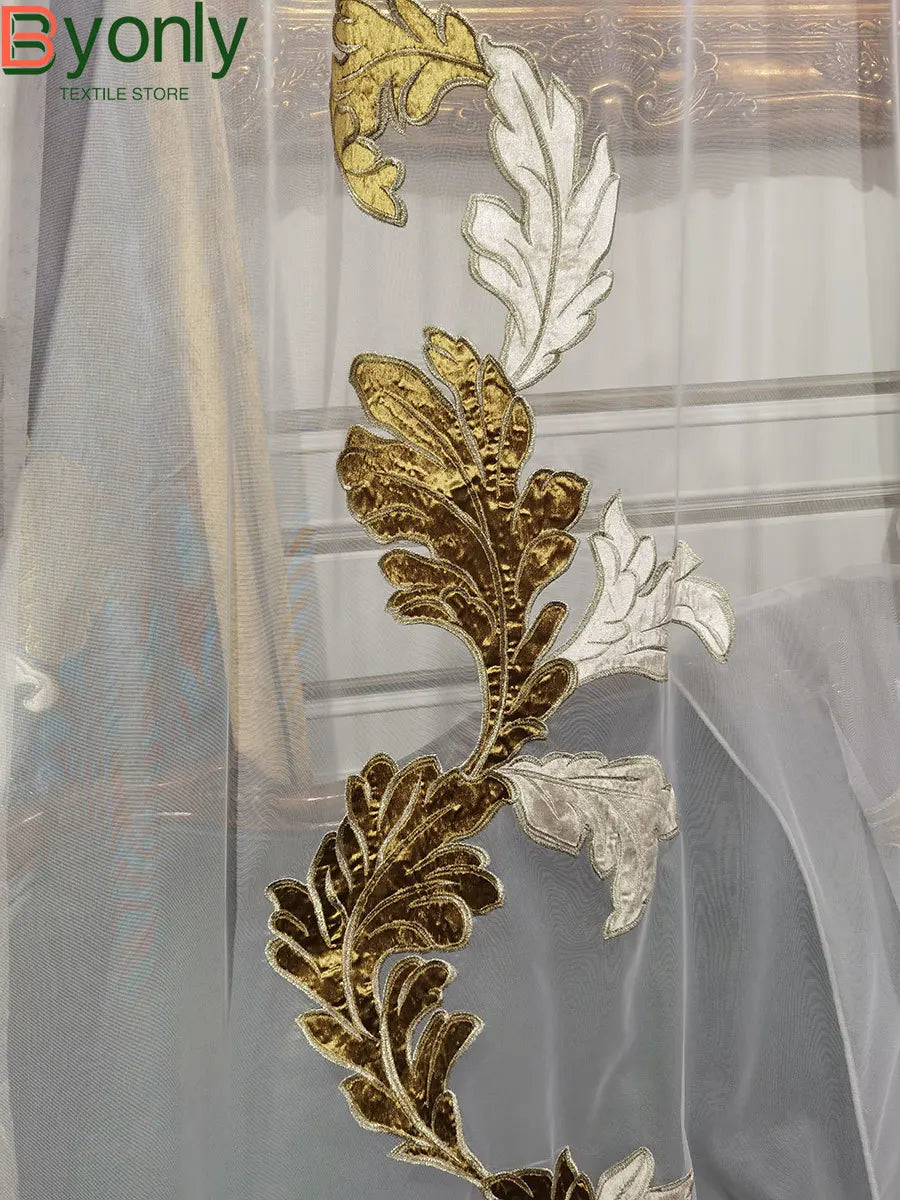 European Curtains for Living RoomCustom New High-end Villa  French Bedroom Velvet Embroidered American Cotton Wool Large Flowers