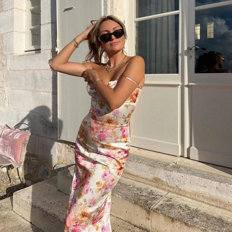 Women's Clothing Summer Fashion New Fashion Printed Slim Sexy Backless Sling Dress