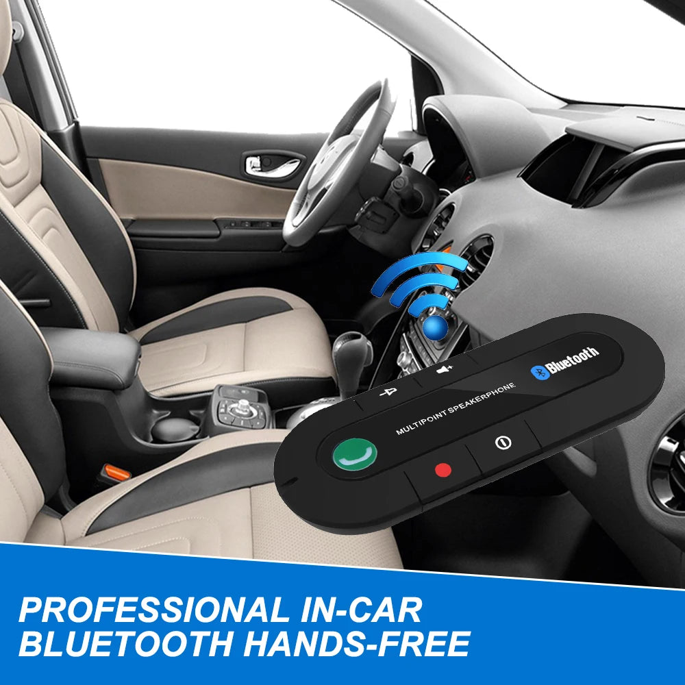 مجموعة مكبر صوت بلوتوث للسيارة بدون استخدام اليدين ومشبك واقي من الشمس وجهاز استقبال صوت لاسلكي ومكبر صوت ومشغل موسيقى MP3 ستيريو لاسلكي