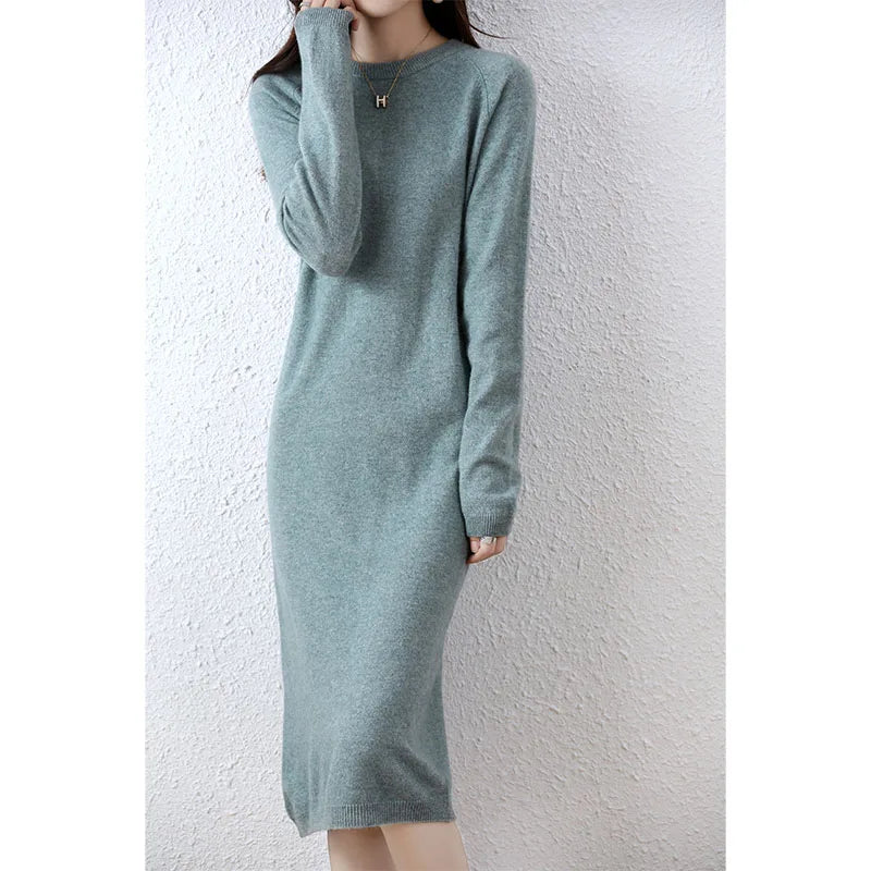 2022 Autumn Winter New Women Fashion Dress 100% Wool Warm Sweater Dress Long Sleeve Knitted Pullover Female Casual Dresses SwiftNest