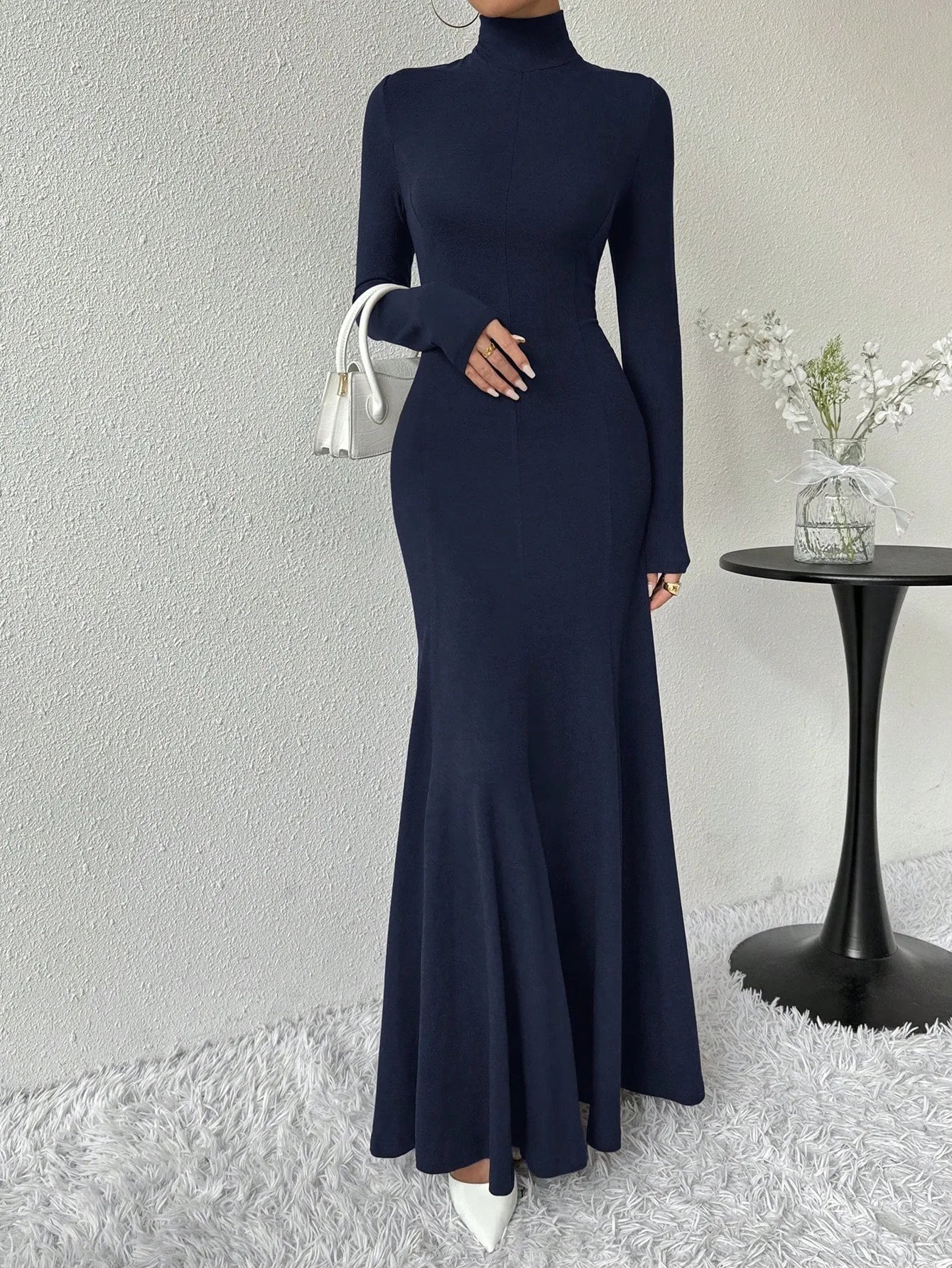 Women's Fashion Mature Style Dress Autumn Winter New High Neck Elegant Slim Fit Long Dress