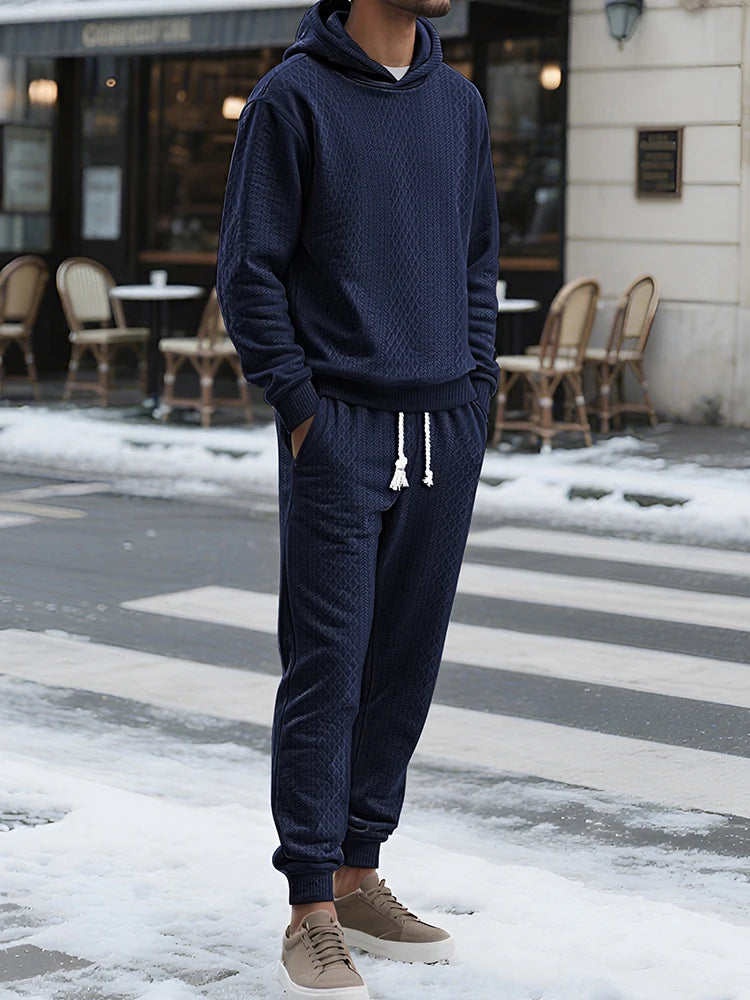 Outdoor Sports Men's Tracksuits Fashion Textured Long Sleeve Hoodies And Pants Two Piece Suits Fall Winter Men's Casual Outfits