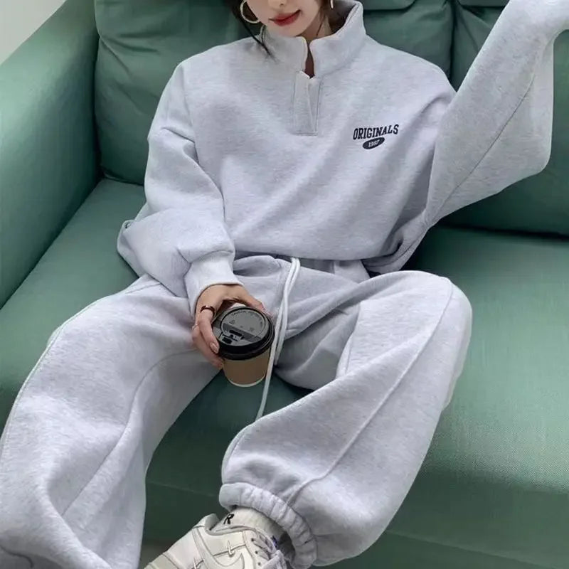 Women's Fashion Sports Suit 2025 Autumn and Winter New Loose Long Sleeved Tops Pant 2 Two Pieces Set for Woman Couture Tracksuit