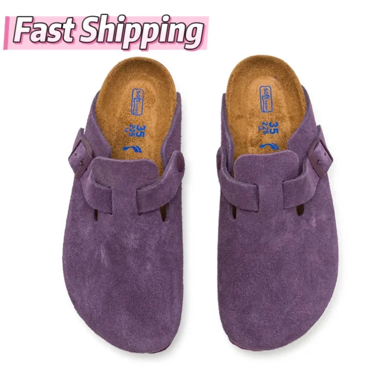 Women's Suede Mules Clogs Slippers Soft Insole Sandals With Arch Support Shoes Outdoor Beach Suede Clogs Slippers Slides For Men