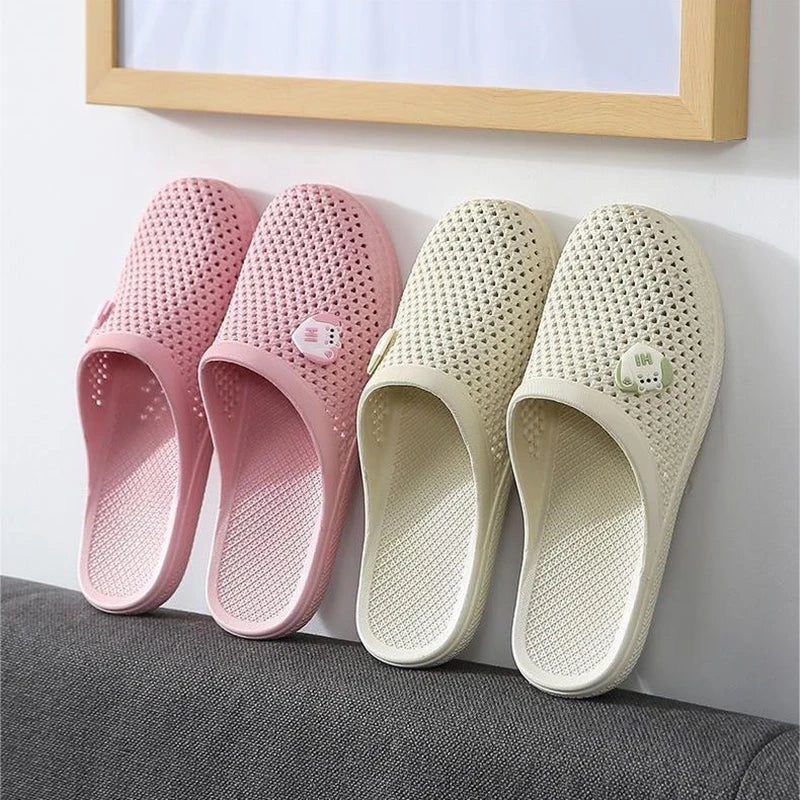 Fashionable Candy Color Hollow Toe Flat Non-Slip Waterproof Casual Slippers
