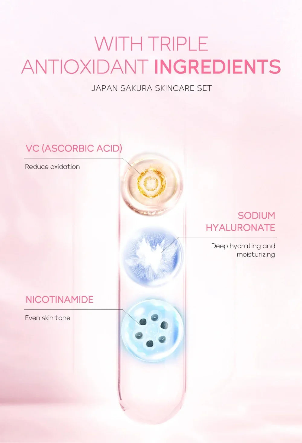 3pcs/set Vitamin C 24K Golden Sakura Skin Care Sets Face Cream Serum Eye Cream Moisturizing Anti Wrinkles Face Care Kit