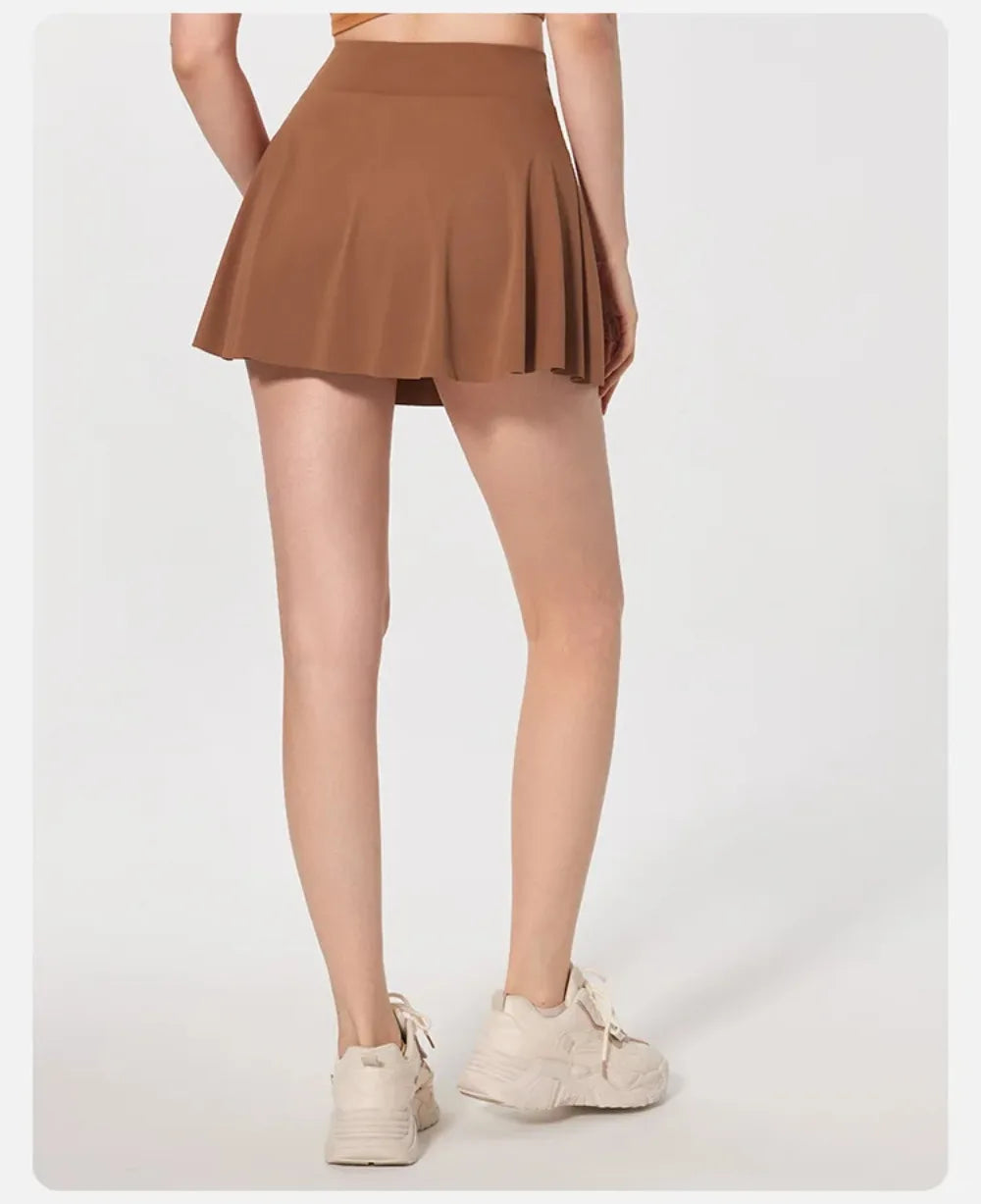 Summer Outdoor Sports Running Half-length Pleated Skirt Tennis Golf Fitness Short Skirt Pants Women's Slim High Waist