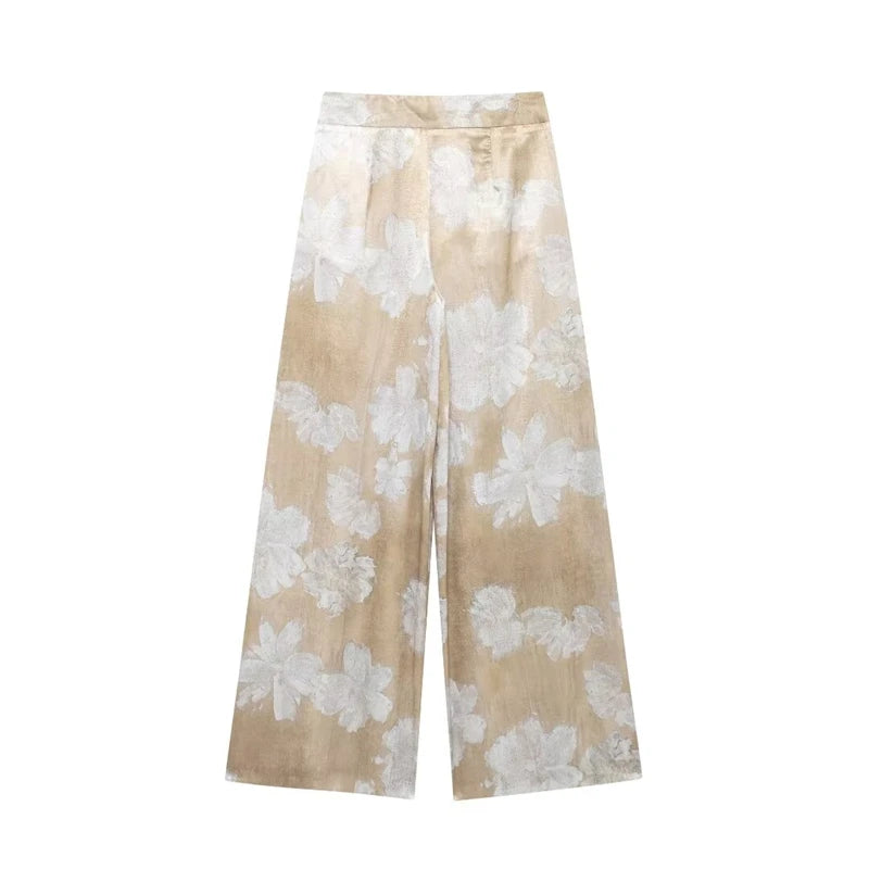 Women's Suit Spring-Summer 2024 New Fashionable Floral-Print Satin Shirt Printed Pants Elegant chic women's suit SwiftNest