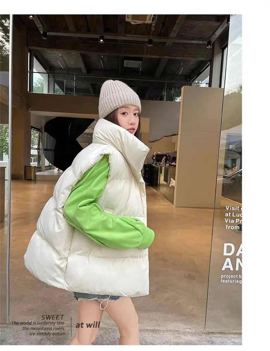 أزياء نسائية خريفية جديدة 2024 معاطف أنيقة بياقة واقفة ودافئة ملابس خارجية كاجوال بحزام بدون أكمام سترات شتوية نسائية