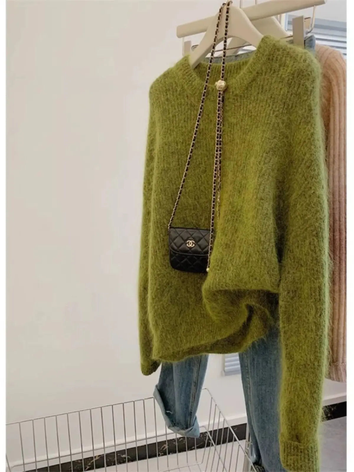 Women's Fashion Simple Casual Green Soft All Match Knitted Sweater Female O Neck Long Sleeve Loose Pullover Tops Sweaters Winter