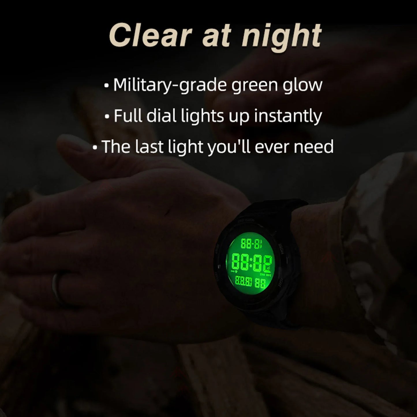 ساعة رياضية للأنشطة الخارجية مقاومة للمطر حتى عمق 50 مترًا، ساعات رياضية رقمية مزودة بإضاءة خلفية LED