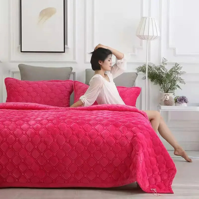 Home Textiles Flannel Bedspread Geometric Quilted Bed Linens Bedspreads for Winter Warm Flat Sheet Blanket Cover Coverlet 이불 이불