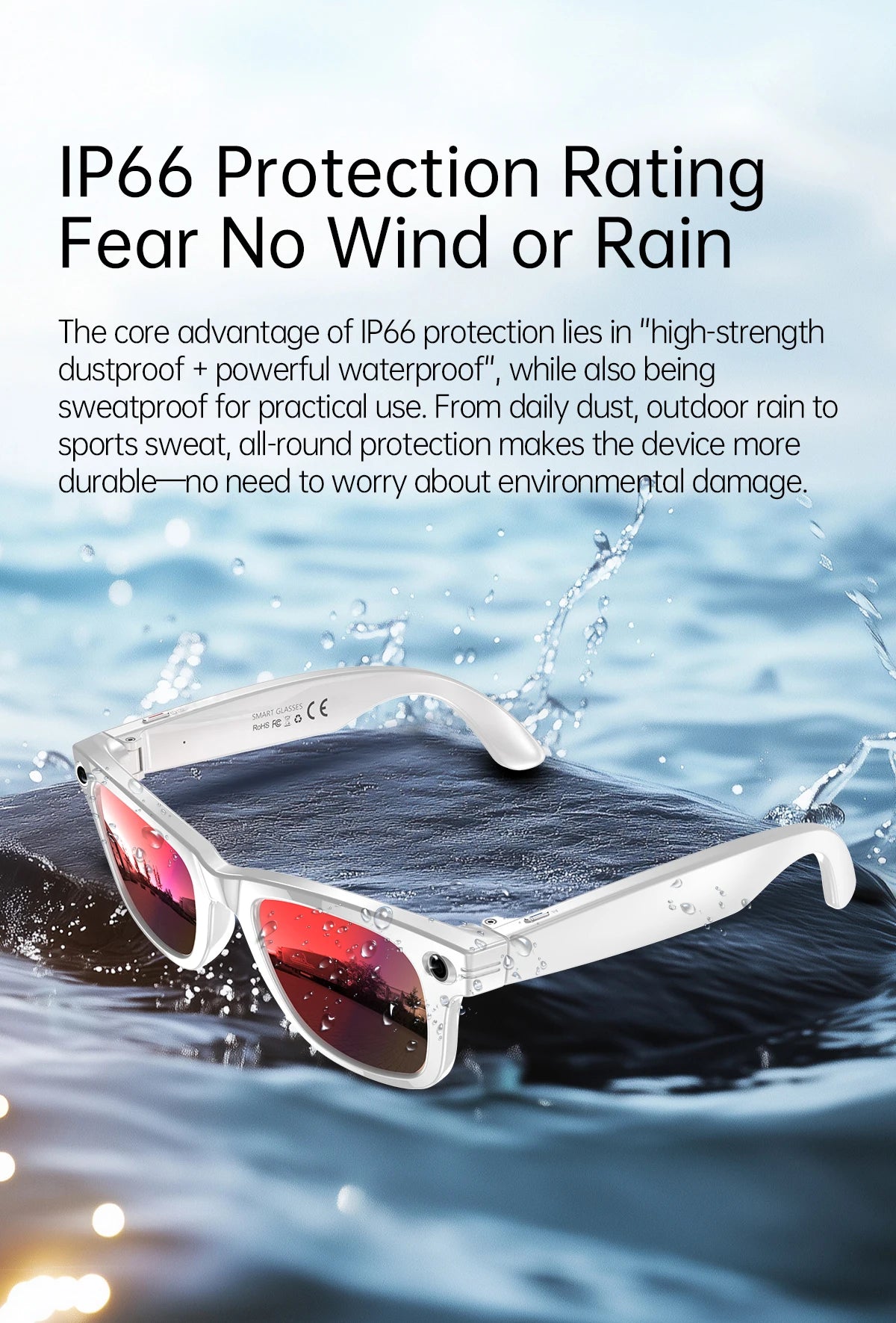 AI Smart Glasses 5 Million Pixels Recording Videos Photo Recognition Answer Translation 290mAh IP66 Waterproof Bluetooth Glasses
