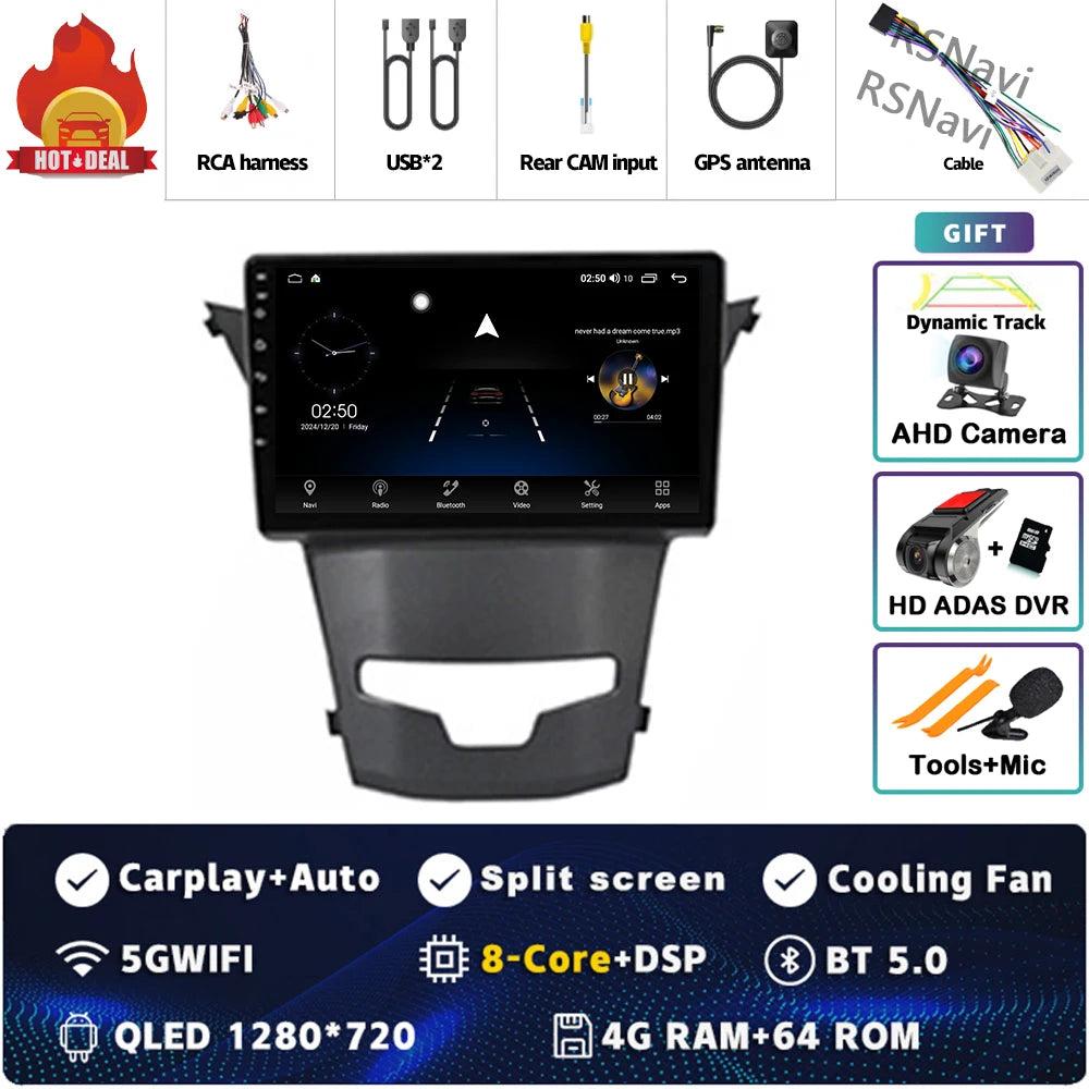 أندرويد 15 لسيارة سانج يونج كوراندو 3 أكتيون 2 2013-2017 2K QLED راديو السيارة بنظام أندرويد مشغل فيديو متعدد الوسائط GPS ستيريو CarPlay 4G BT