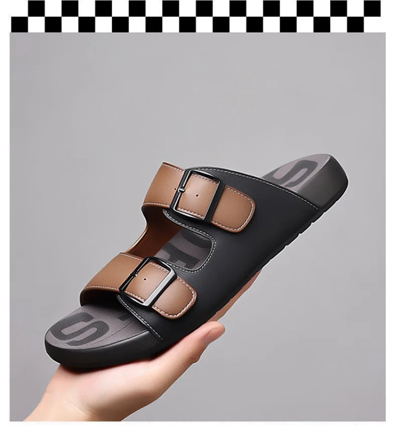 Men's Slippers Original Designer Casual Sandals Luxury Genuine Leather Slippers Outdoor Beach Slippers for Men Summer Flip Flops