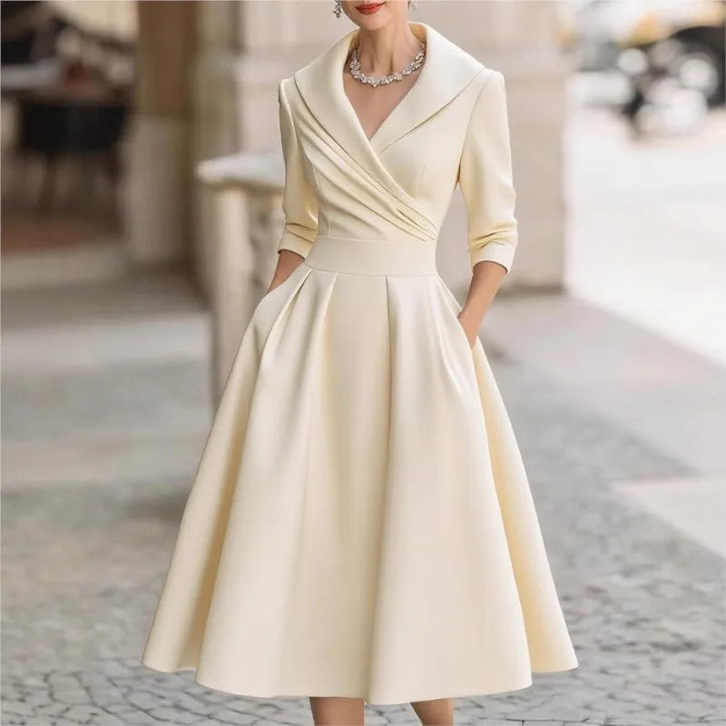 Women's Fashion Dress New Style V-neck Waist-hugging Makes You Look Slim And Elegant Long Sleeves Maxi Prom Dresses  For Women