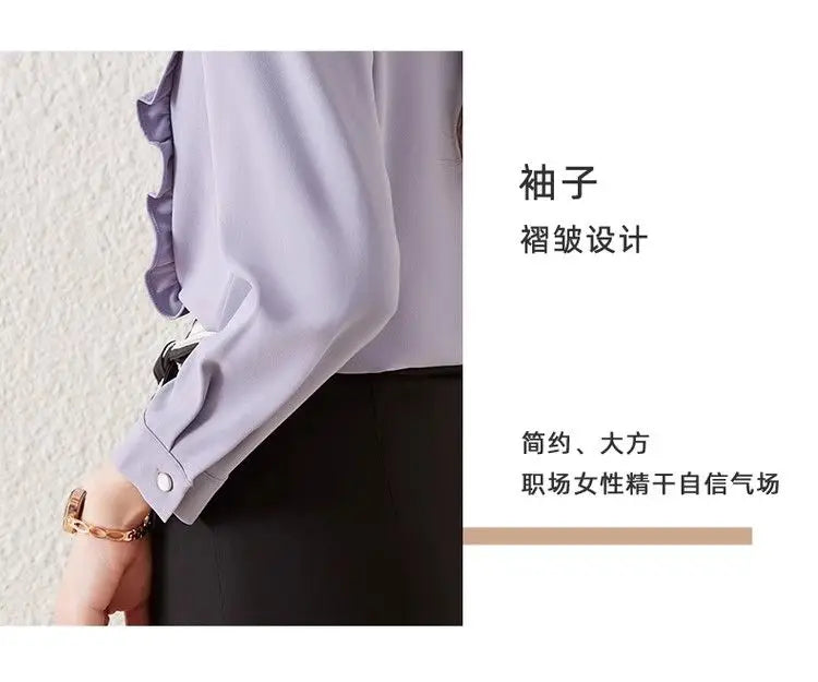 Women's Clothing Spring New French Style Long-sleeved Shirt Lady Chiffon Thin Fashion Blouses
