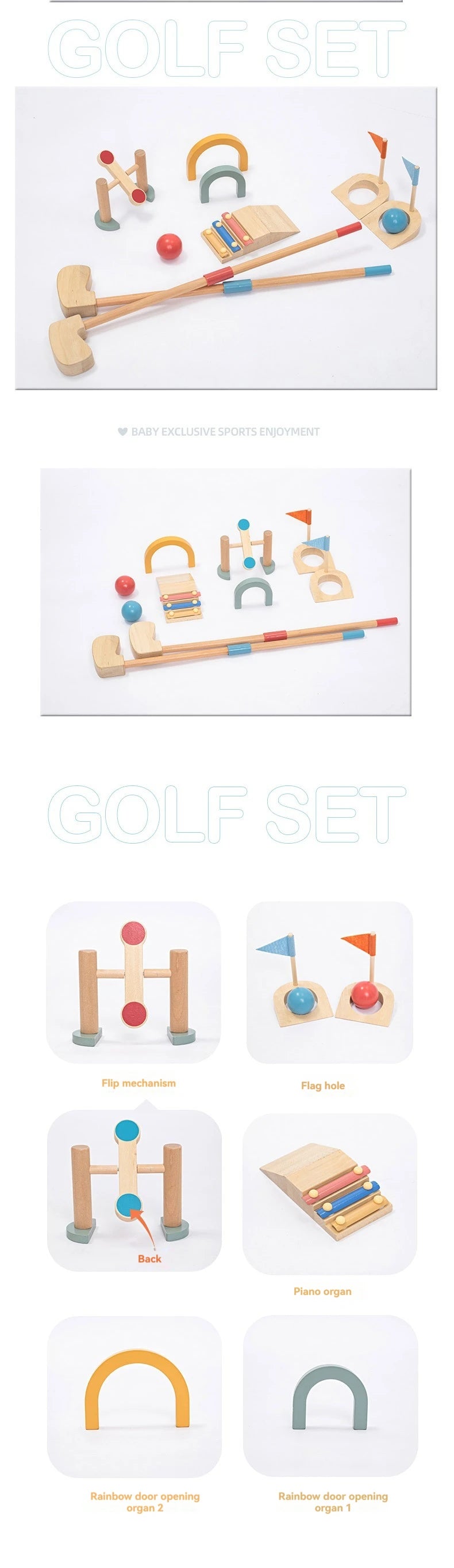 wooden Golf Toys Set for Kids Educational Golf Toys Kits for Toddlers Outdoor Lawn and Indoor Sports Toys for Toddlers  ﻿