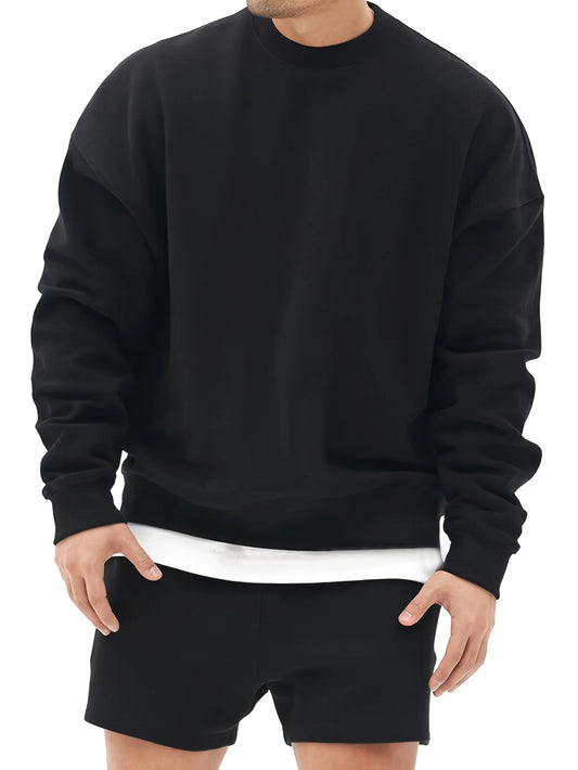 Men's Fashion - Forward Casual Trendy Solid - colored Crew - Neck Sweatshirt for Effortless Everyday Urban Street Styles