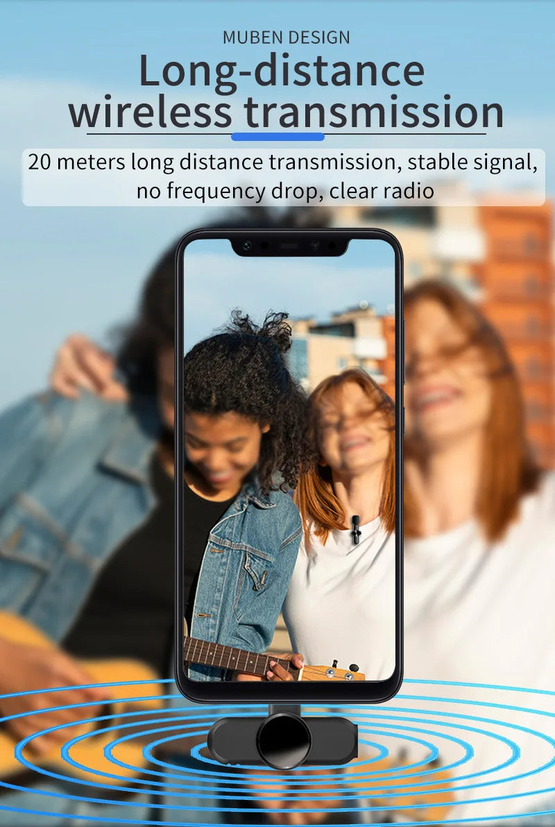 Wireless Lavalier Microphone Mini Portable Smart Noise Reduction Video Recording Microphone for iPhone Android Lapel Mic