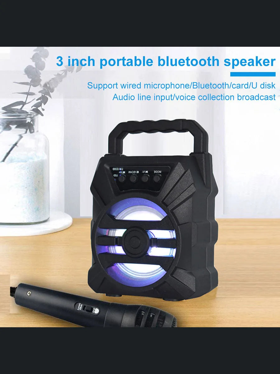 Wireless Bluetooth Speaker with LED Wireless Handheld Speaker Support Wired Microphone/TF Card/U Stick Audio Line Input