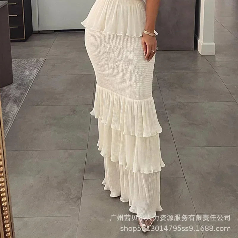 Fashion Summer Womens Dresses 2023 New Tube Top Pleated Ruffled Dress for Women SwiftNest