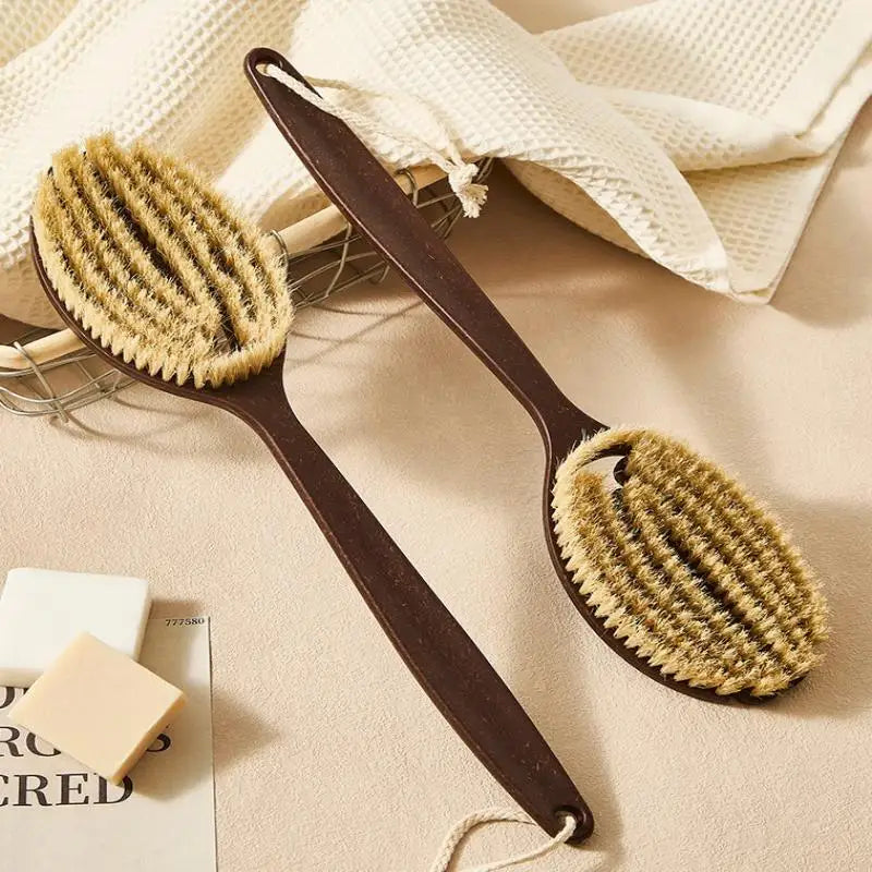 【A-Nice】Bath Shower Brush Bathing Brush Dry Skin Body Soft Natural Bristle Massager Care Tool Soft Natural Bristle PE Handle