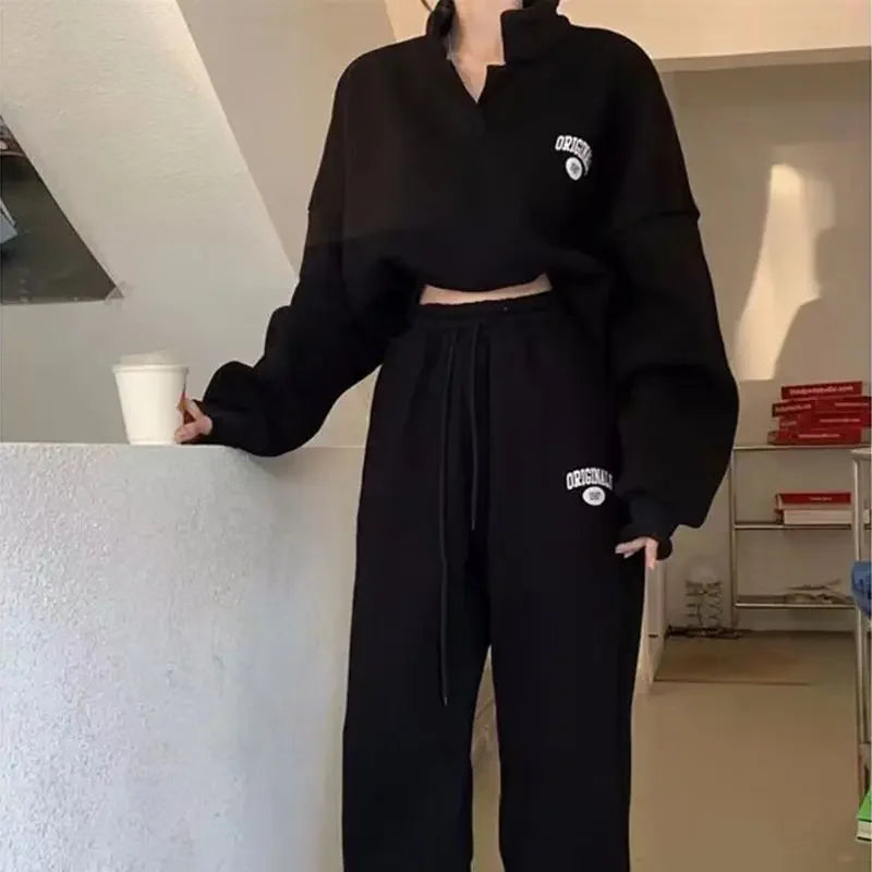 Women's Fashion Sports Suit 2025 Autumn and Winter New Loose Long Sleeved Tops Pant 2 Two Pieces Set for Woman Couture Tracksuit