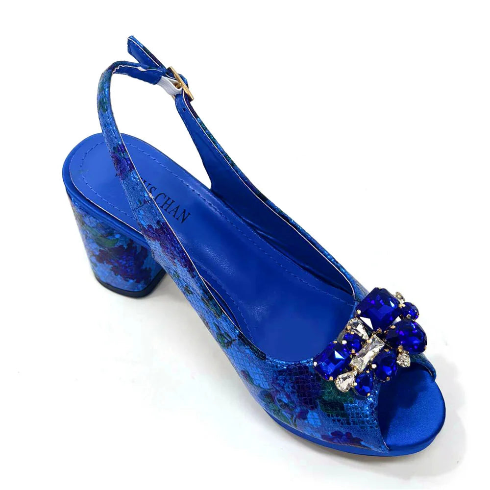 Venus Chan Italian Sandals and Bags Matching Set 2024 Women Heel Party for Gold Colour Wedding Bigger Size Thick Heel Shoes