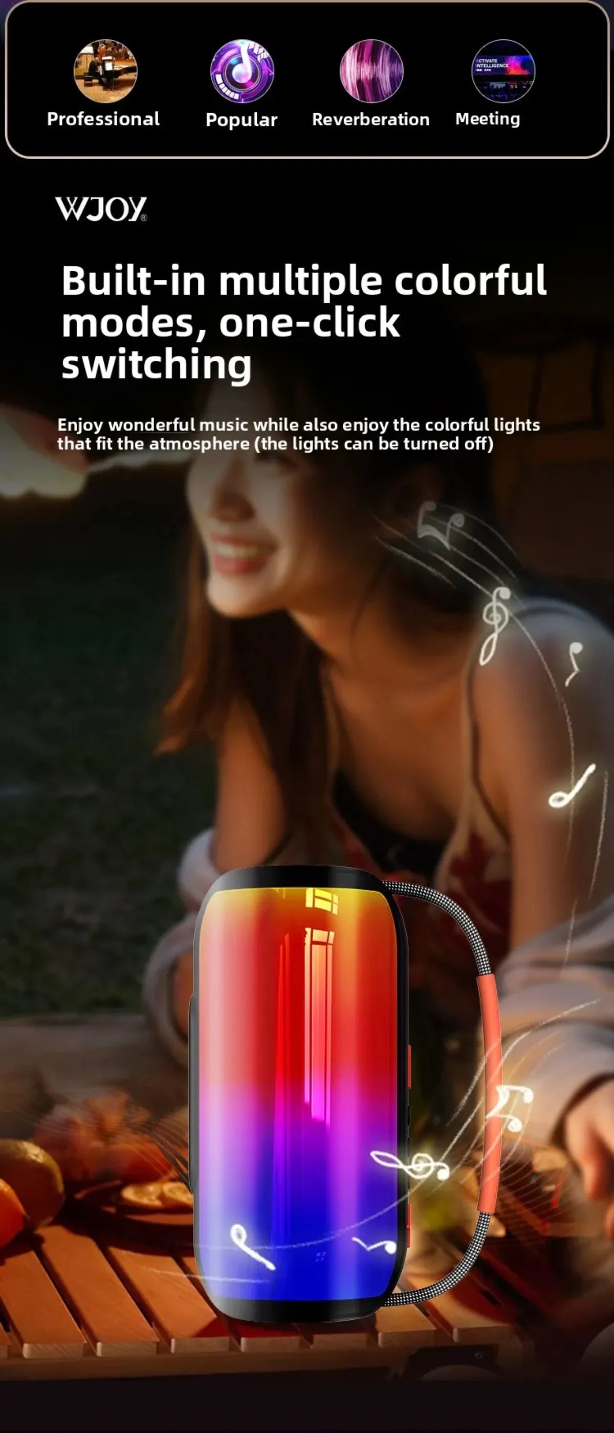 30W Bluetooth Speaker with Breathing Lamp Supports 2Pcs Tandem Portable Subwoofer Spatial Sound Effects 2400mAh Large Battery