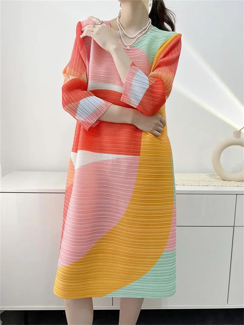 فساتين نسائية فساتين سهرة جديدة جميلة مطبوعة فستان مطوي عصر الصيف مقاسات كبيرة موضة منتصف العام تنورة طويلة نسائية فضفاضة