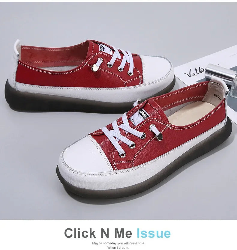 Genuine Leather Soft Sole Outdoor Summer Walking Vulcanized Shoes Women Jogging Sneakers Woman Flat Trainers Fitness Footwear
