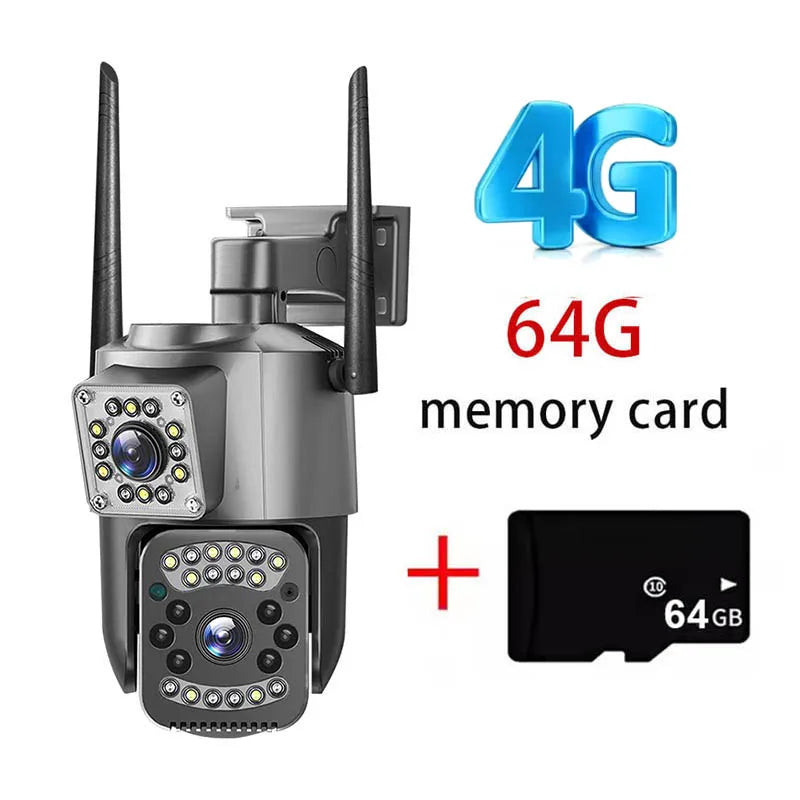 4K 8MP WIFI IP Camera HD PTZ 4G SIM Dual Lens Video Camara 8X Zoom Human Trackin IP66 Waterproof V380 Pro Outdoor Wireless CCTV