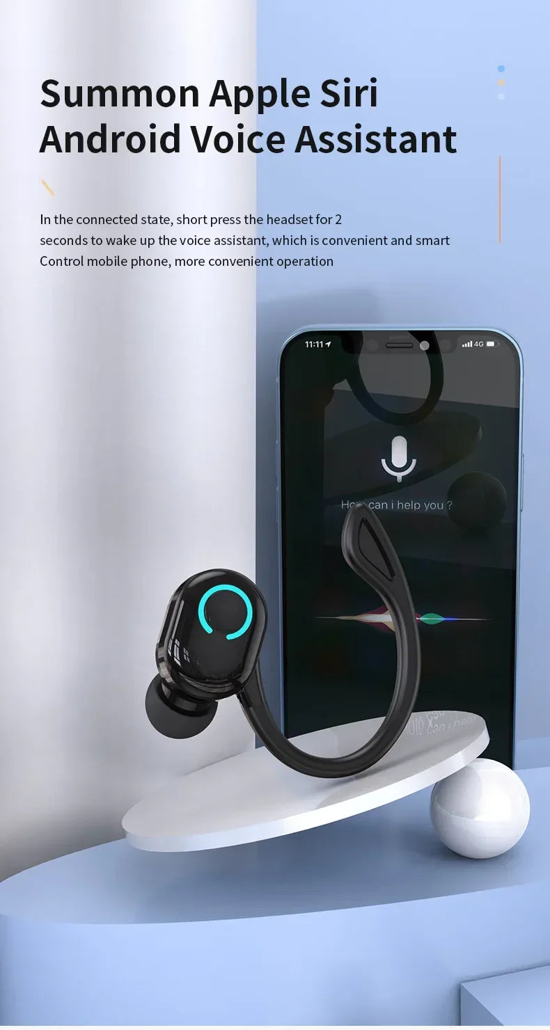 Bluetooth 5.2 Business Wireless Headphone Ear-Hook Mini HIFI Bass Noise Cancelling Earphone With Mic Earbuds Sport Game Headset