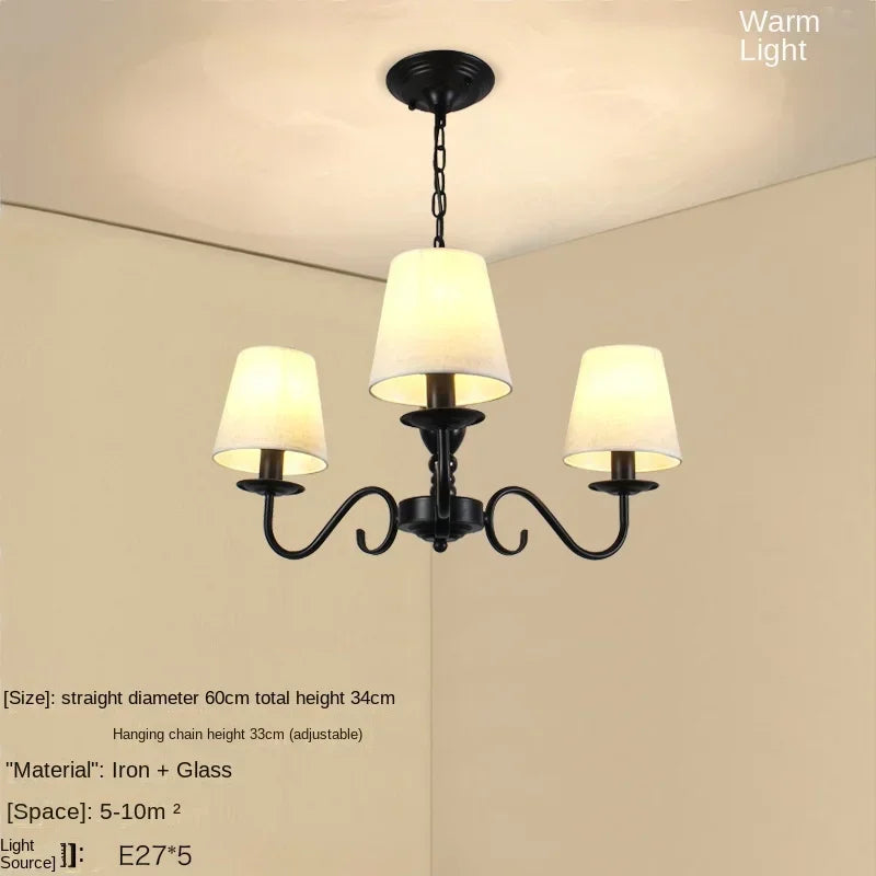 Living room lamp chandelier American country bedroom  simple home decoration cloth art iron lighting  pendant lights