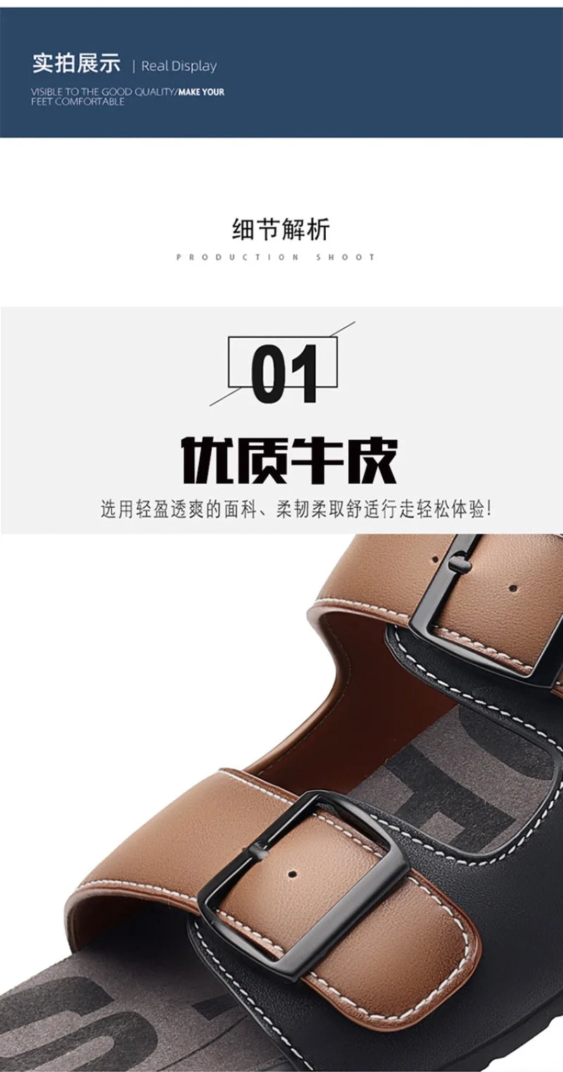 Men's Slippers Original Designer Casual Sandals Luxury Genuine Leather Slippers Outdoor Beach Slippers for Men Summer Flip Flops